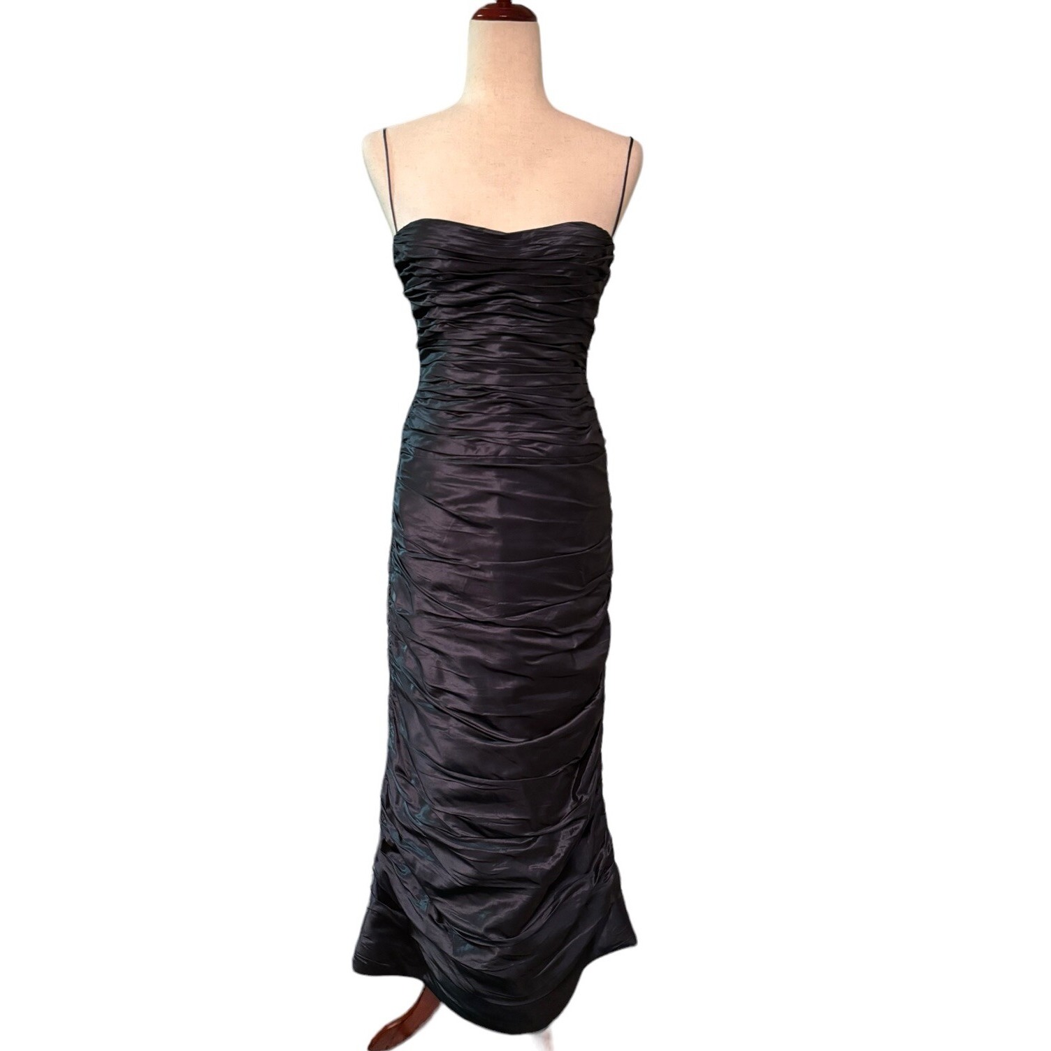 Teri Jon Rickie Freeman Silk Formal Gown Metallic Navy Blue Women's Size 2